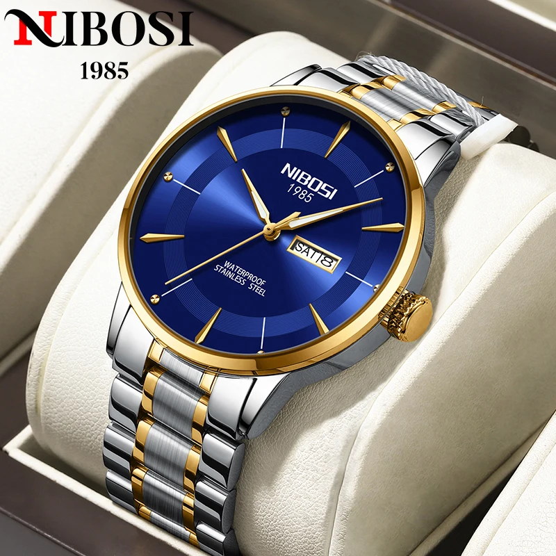 NIBOSI Brand Design Luxury Mens Watch Stainless Steel Waterproof Sports Quartz Watch Calendar Watches for Men relogio masculino