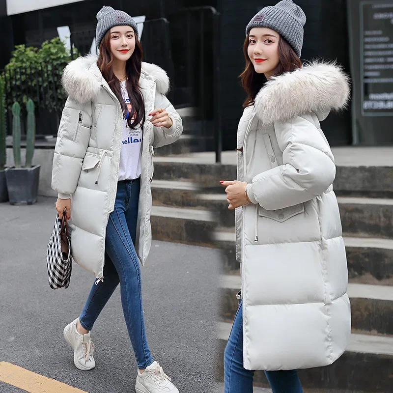 

Down Cotton Parkas jacket Women's Long Bread Coat Big Fur Collar Padded Jacket 2023 New Korean Version Thickened Padded Jacket