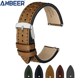 ANBEER Oiled Waxed Leather Watch Strap Watch Band for Men  Quick Release 18 mm 20mm 22mm Classic  Elegent Strap