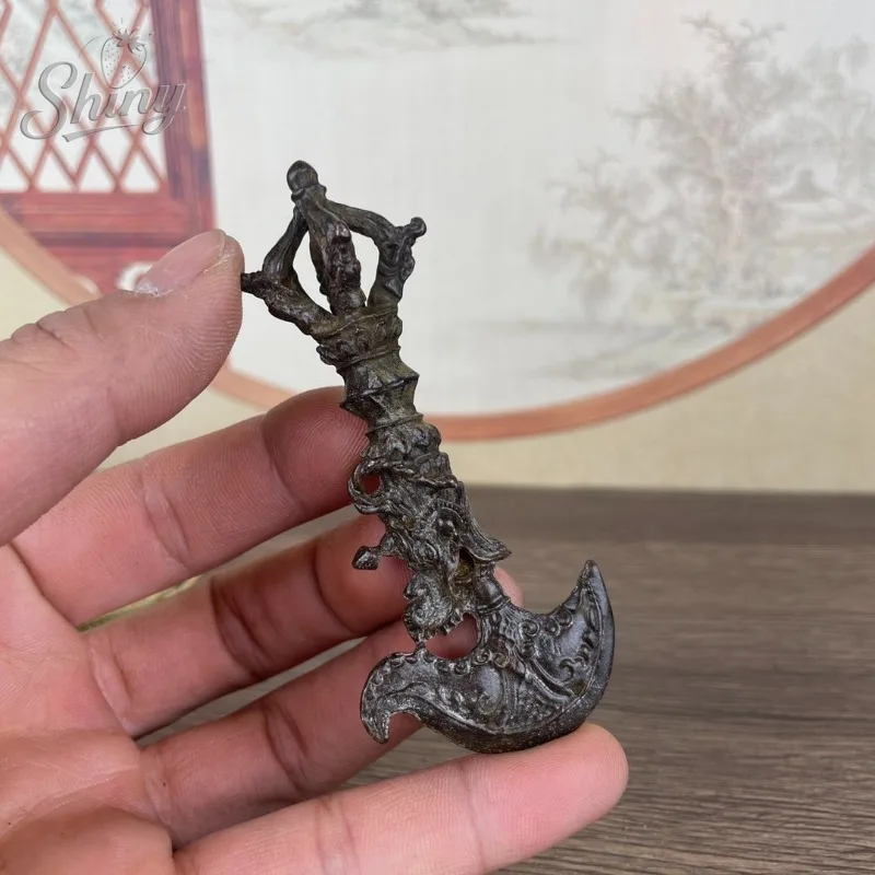 Vintage Solid Copper Tibetan Vajra Dragon Head Pestle Ornament Vajra Pestle Demon-subduing Pestle Decorative Item
