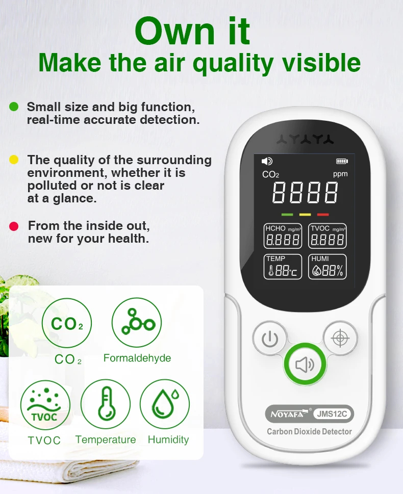 NOYAFA JMS12C Multifunctional 5in1 CO2 Meter Digital Temperature Humidity Tester Carbon Dioxide Detector Air Quality Monitor