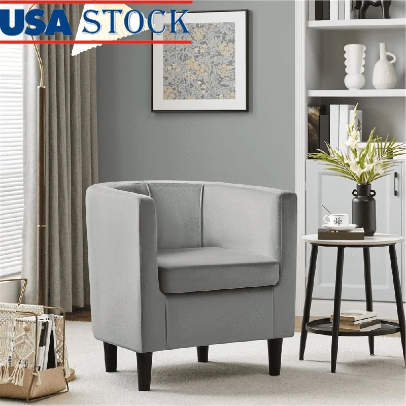 

Contemporary Barrel Accent Chair Velvet Armchair Cozy Living Room Seat Tufted Cushion Supportive Curved Back Easy Assembly