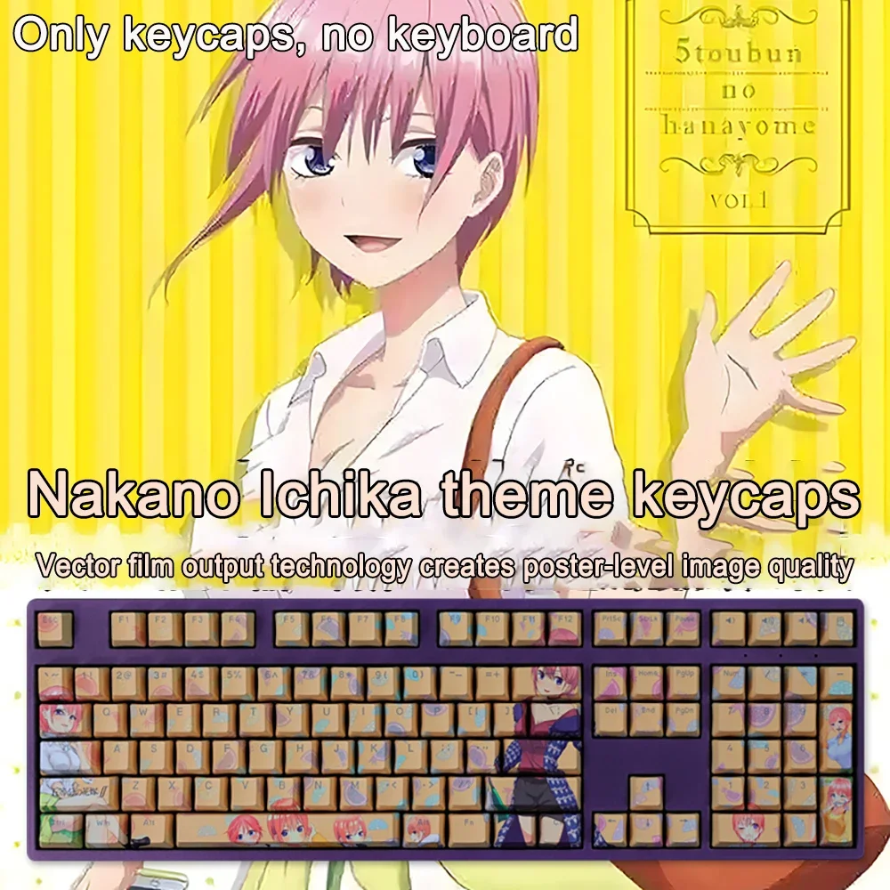 Neue The Quintessential Quintuplets DIY-Tastenkappen, PBT, mit Farbstoffsublimation, Cherry-Design, beleuchtete Tastenkappen, Anime-Tastenkappen für ANSI-Layouts mit 61, 87, 104 und 108 Tasten. – Detail 10