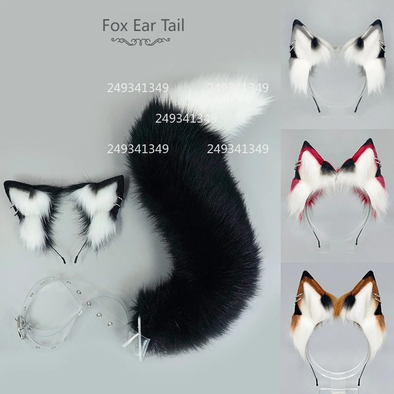 

Simulated Fox Cosplay Ear Tail Sets Woman Cool Furry Beast Ears with Earrings Comic Con Dress Up Tails Party Costume Accessories