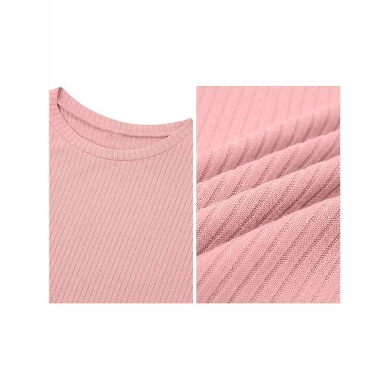 ABRT-Women مطابقة السراويل محبوك جيوب مجموعات الخريف جولة الرقبة 2 قطعة مجموعة الصيف قصيرة الأكمام صالة مجموعات