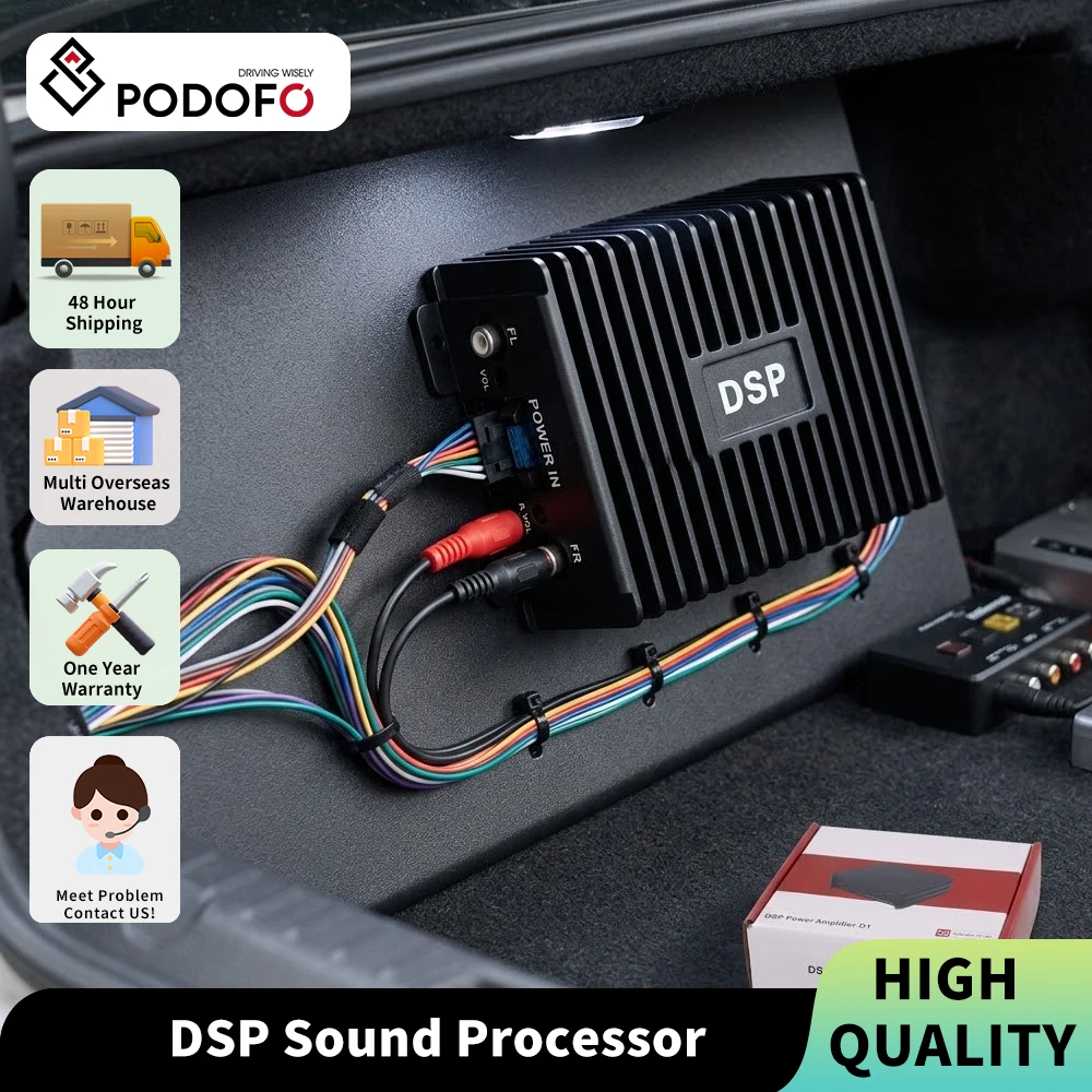 Amplificateur DSP de voiture Podofo 4*80W, amplificateur Hi-Fi, processeur audio numérique, amplificateur radio 4 canaux, égaliseur pour haut-parleur Android, caisson de basses, autoradio stéréo