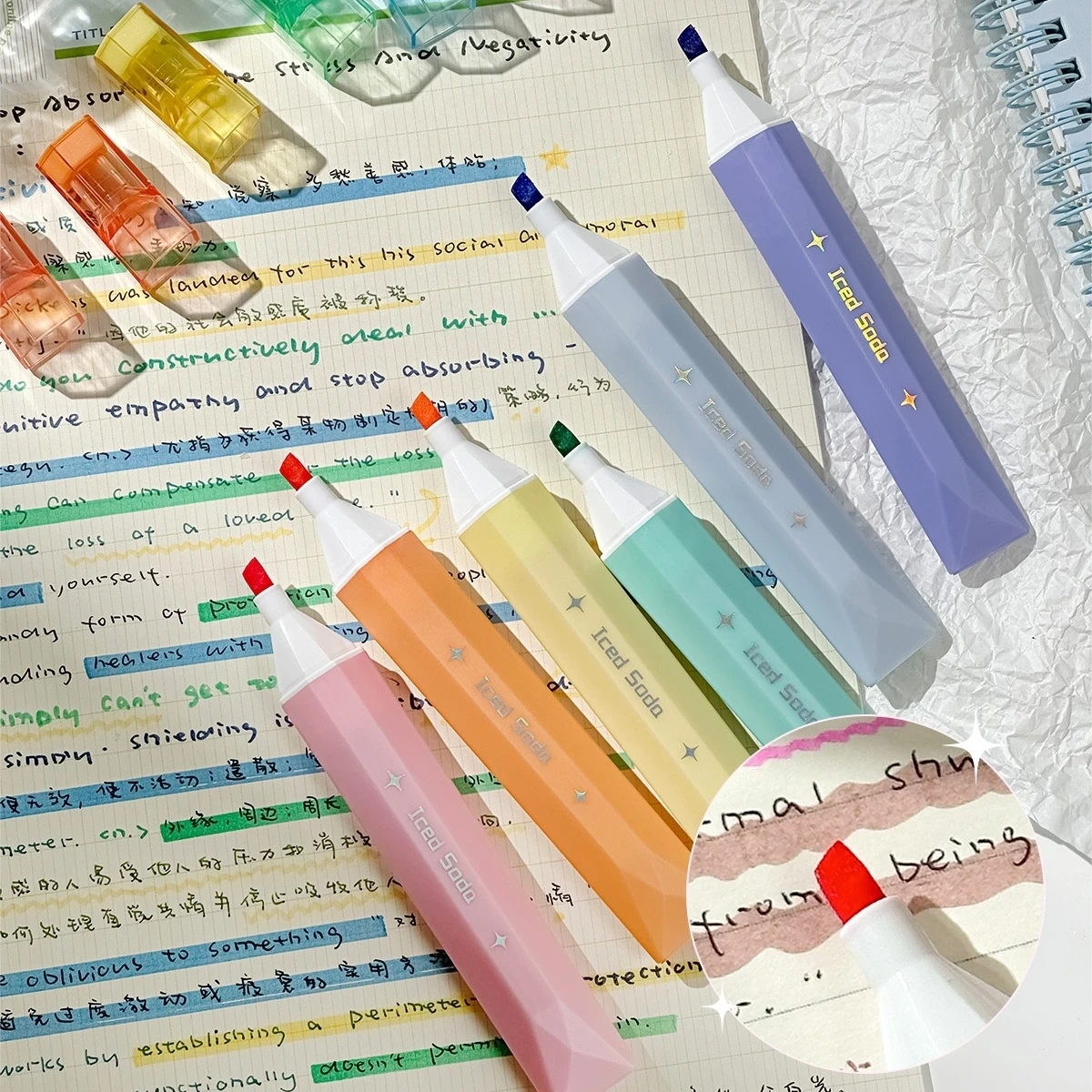 

6pcs Fluorescent Highlighter Pens Set Scented Marshmallow & Iced Soda for Student School Supplies Note Highlighting F3031