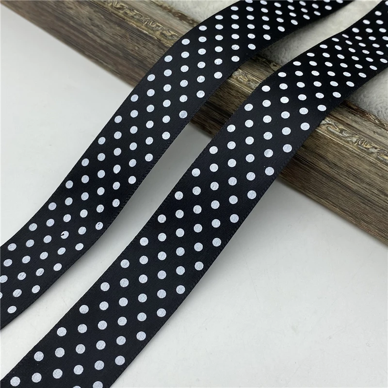 5 yards/lot 25mm Printing Dots Polyester Satin Ribbon Wedding Party Decoration Gift Wrapping Hair Bows DIY Christmas