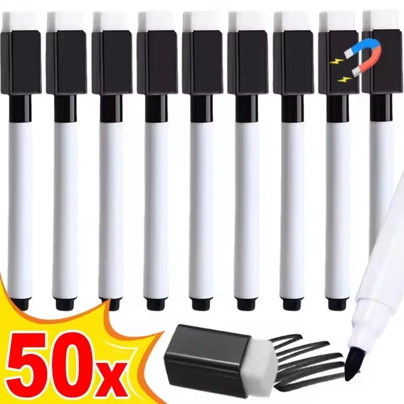 5-50PCS Black Dry Erase Markers with Eraser Cap White Board Dry Erase Markers Classroom Dry Wipe Pens for Home Office School