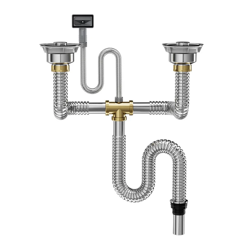 

Kitchen stainless steel vegetable sink double basin sewer pipe full set double slot accessories set