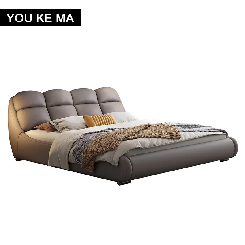 Minimalist Leather Bed Luxury Modern Design for Bedroom King/Queen Size Soft BedCD