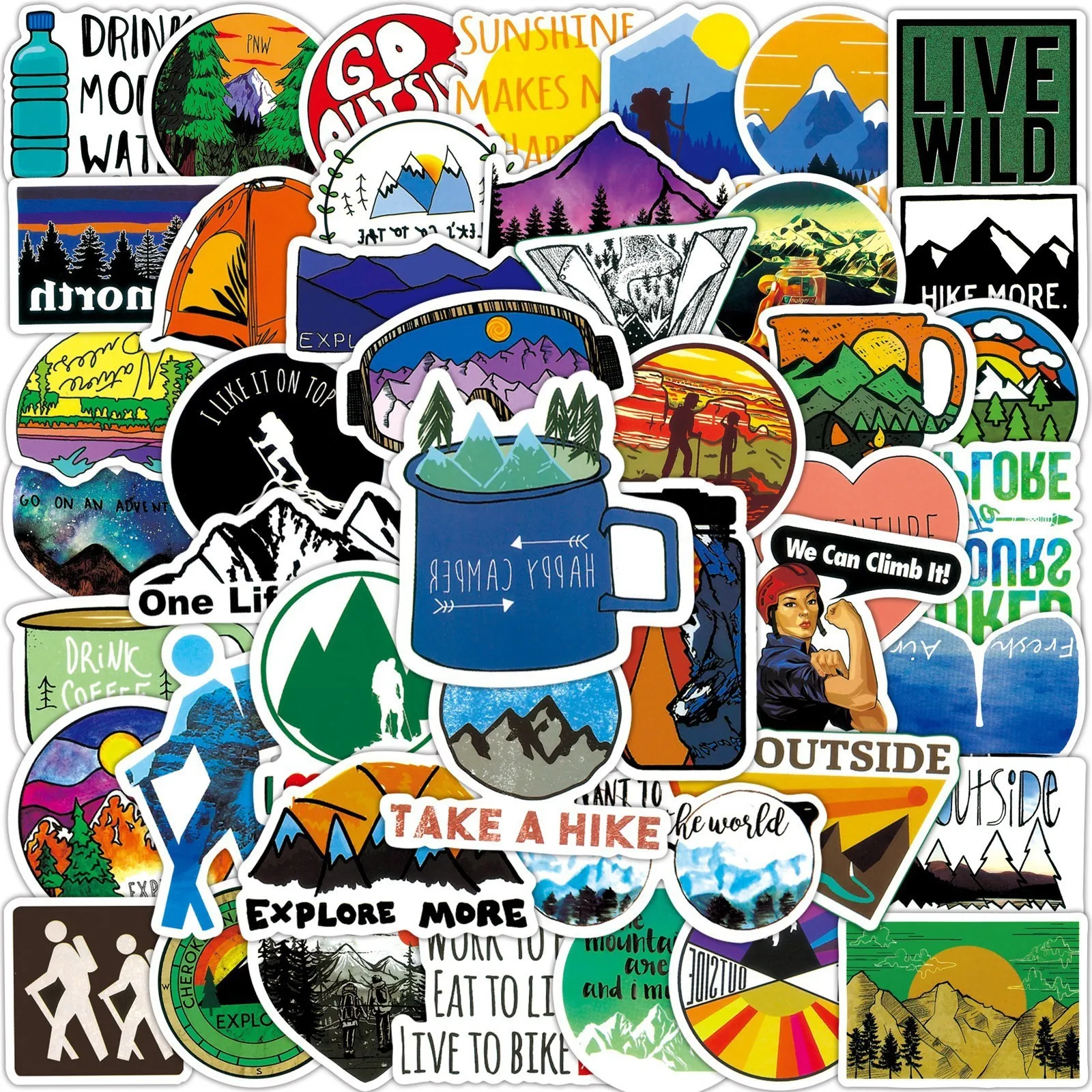 50-100 Pcs Outdoor Camping Stickers Summer Adventure Waterproof Vinyl Decals for Laptop Luggage Water Bottles Gift