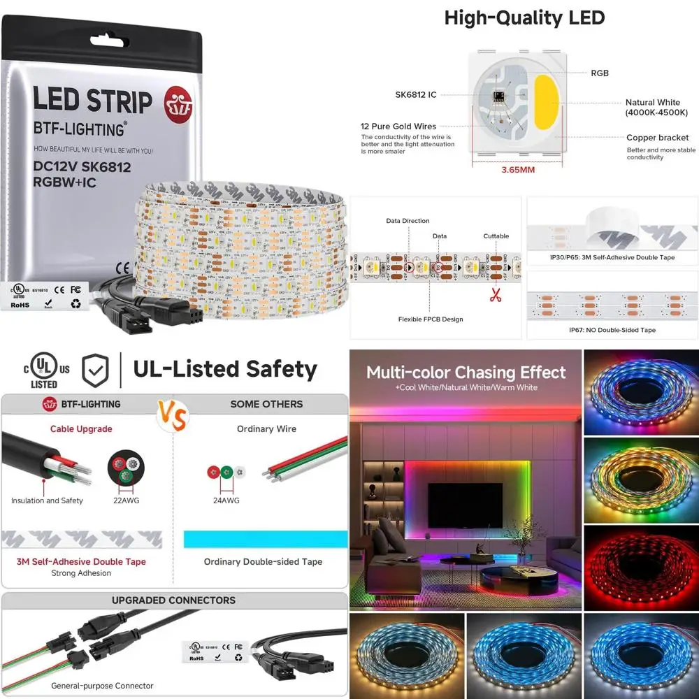 

Светодиодная лента RGBW, 4000K белый свет, 60 светодиодов/метр, 16.4T, 12В, IP30, белая печатная плата, контроллер не входит в комплект.