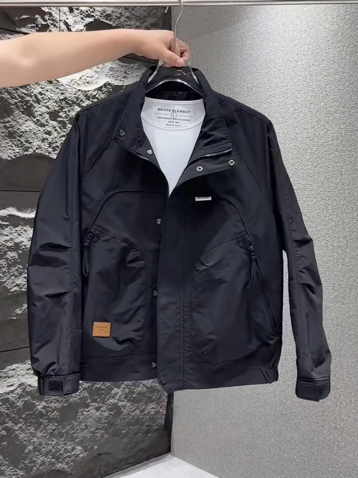 

Men's Casual Faion Stand Collar Jaet Outdoor Sports Workwear Spring Autumn Polyester Ox Fabric Windproof Long Sve