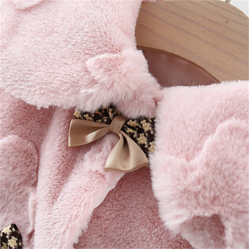 Children Winter Cute Coat Sweet Flowers Kids\' Wear Toddler Adorable Bow Baby Girl Plush Clothes 0-3 Y Infants Soft Warm Clothing