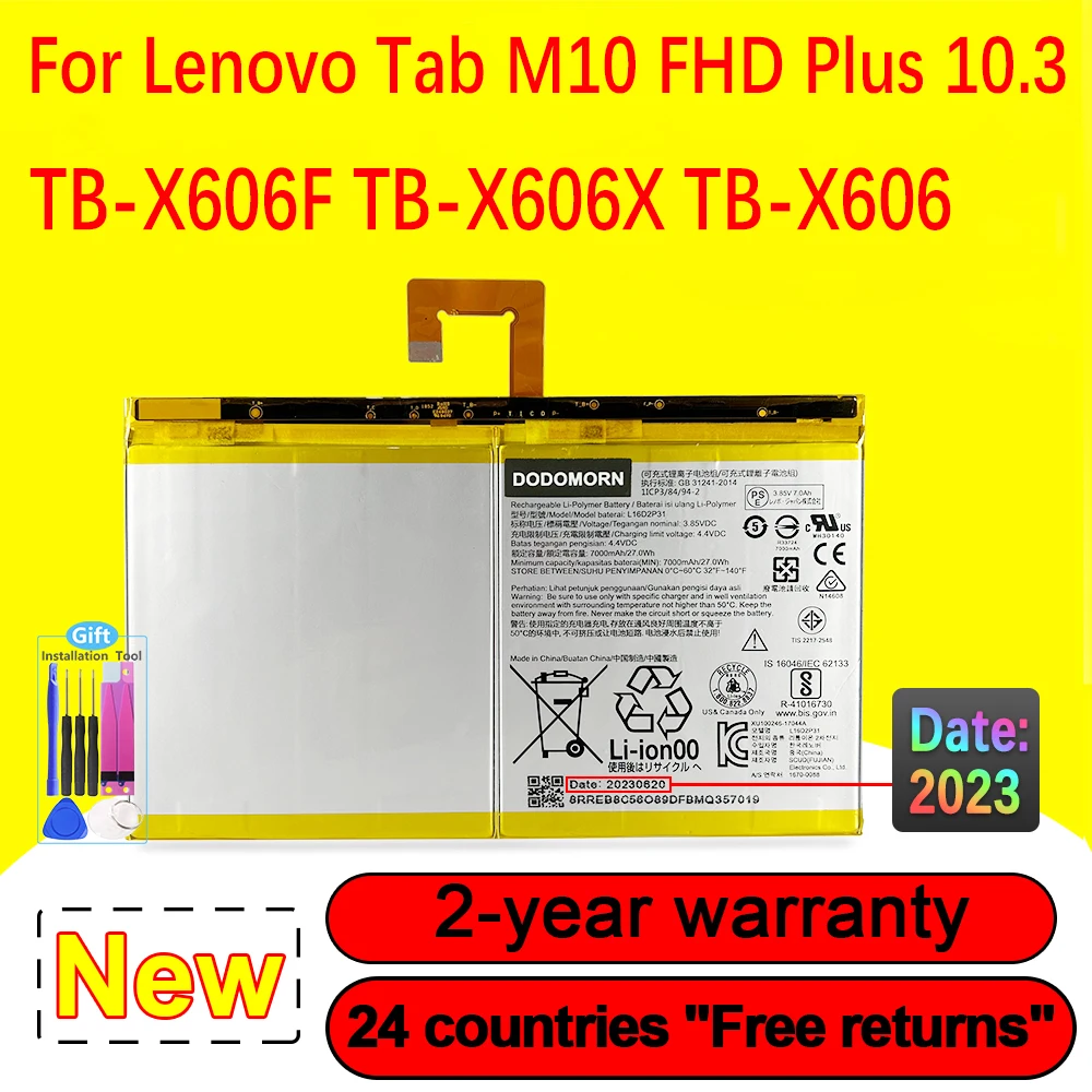 100% New Battery For Lenovo Tab M10 FHD Plus 10.3 TB-X606F TB-X606X TB-X606 X616 X616M Tablet 7000mAh With Tools