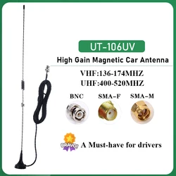 Nagoya UT-106UV Radio samochodowe antena magnetyczna SMA-żeńskie SMA-męskie dwuzakresowy złącze BNC VHF/UHF dla UV-K5 UV-17 Radio IC-V8 HT440