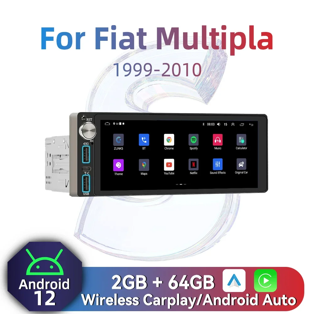 

Carplay Android Auto Autoradio 1 Din Radio Android Car Multimedia for Fiat Multipla 1999-2010 6.86" Screen Stereo Head Unit GPS