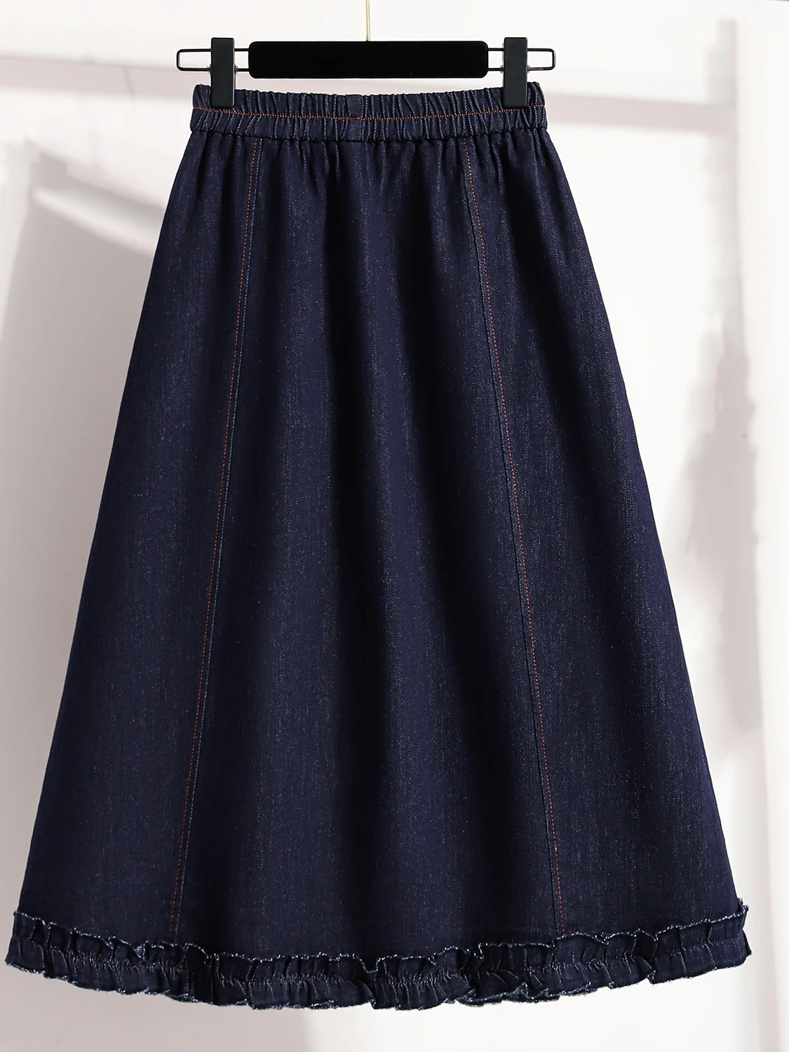 

Джинсовая юбка А-силуэта с высокой талией для женщин больших размеров, весна-лето, новый стиль, эластичный пояс, свободный крой, модная женская юбка