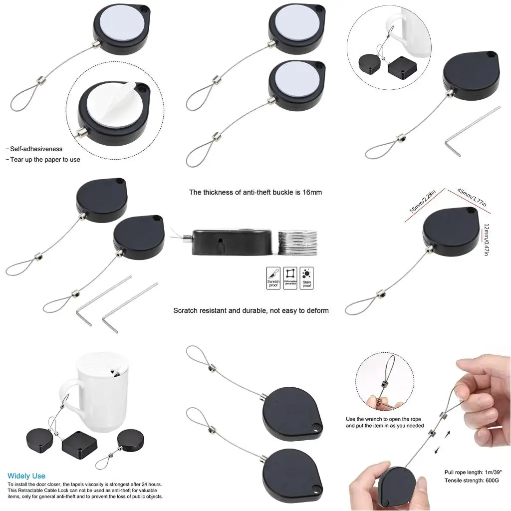  2x Multifunctional Automatic Door-Closer Retractable-Cable Pull Box Anti-theft-Cable Box Automatic Telescopic Pull Box