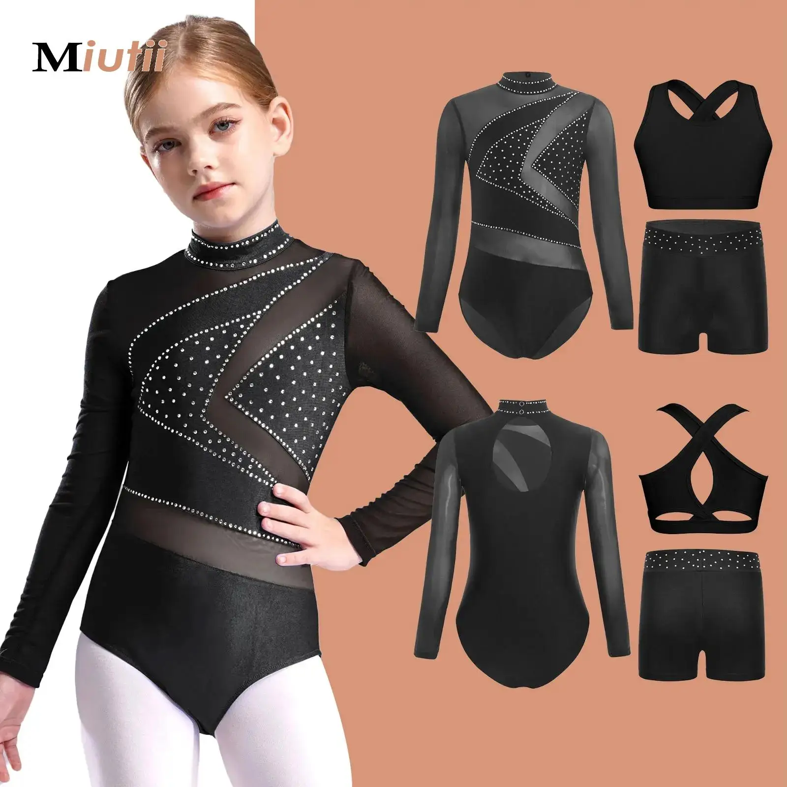 

Kids Girls Dance Practice Costume Ballet Dance Leotard with Crop Top Booty Shorts Set Gymnastics Running Gym Workout Dancewear