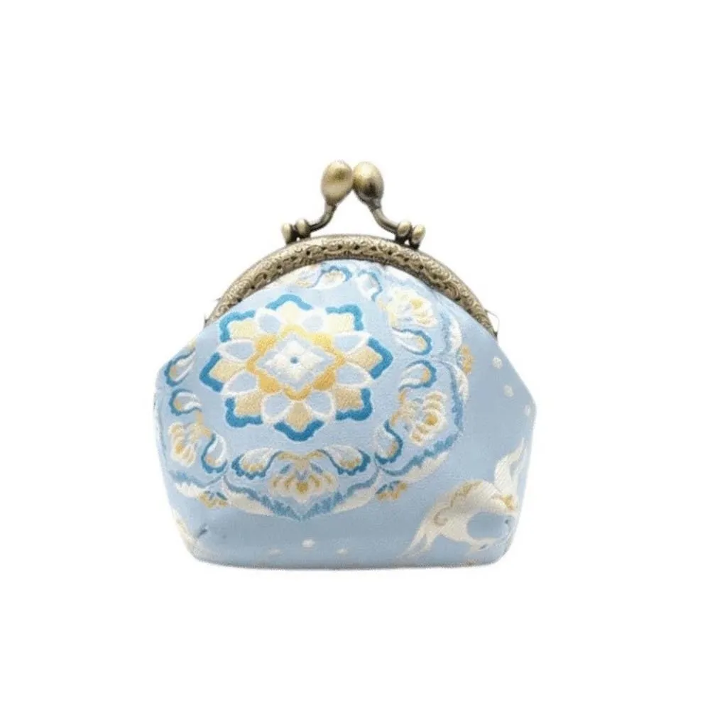 Anti-lost Kiss Lock Coin Purse Thickened Portable Brocade Mini Pouch Chinese Style Polyester Embroidered Small Pocket