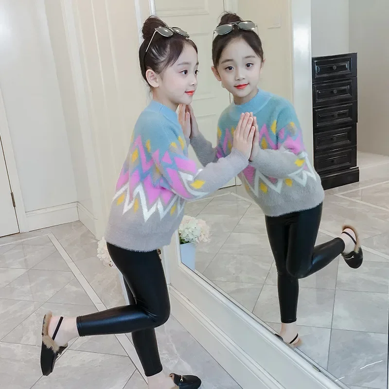 

2023 Korea Autumn Winter Cropped Pullovers Knitwears Toddler Sweater Elementary Girls Knitted Sweater Baby Tops Sweater For Girl