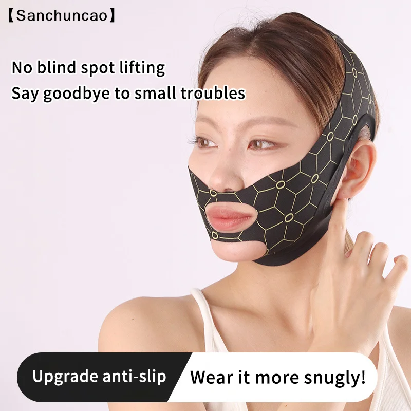 DapatSan⚡Cintura per maschera elastica a forma di V Doppia pressione Maschera per scolpire il viso Riduttore a doppio mento Fasciatura dimagrante per il viso Dispositivi per il lifting del viso