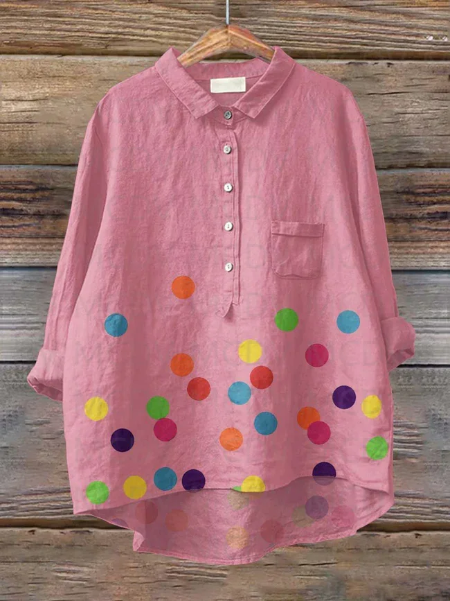 Women\'s Rainbow Polka Dots Art Print Casual And Linen Shirt Women\'s Tops