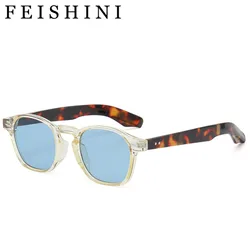 Feishini-gafas de sol ovaladas de diseñador para hombre y mujer, lentes rectangulares de calidad con montura transparente, color azul, Vintage