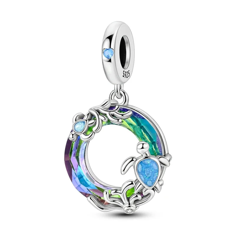 Colgante de plata de ley 925 de la serie Ocean, dije de cangrejo, estrella de mar, apto para pulsera de apertura de 4mm, joyería artesanal, Cuenta de Clip azul