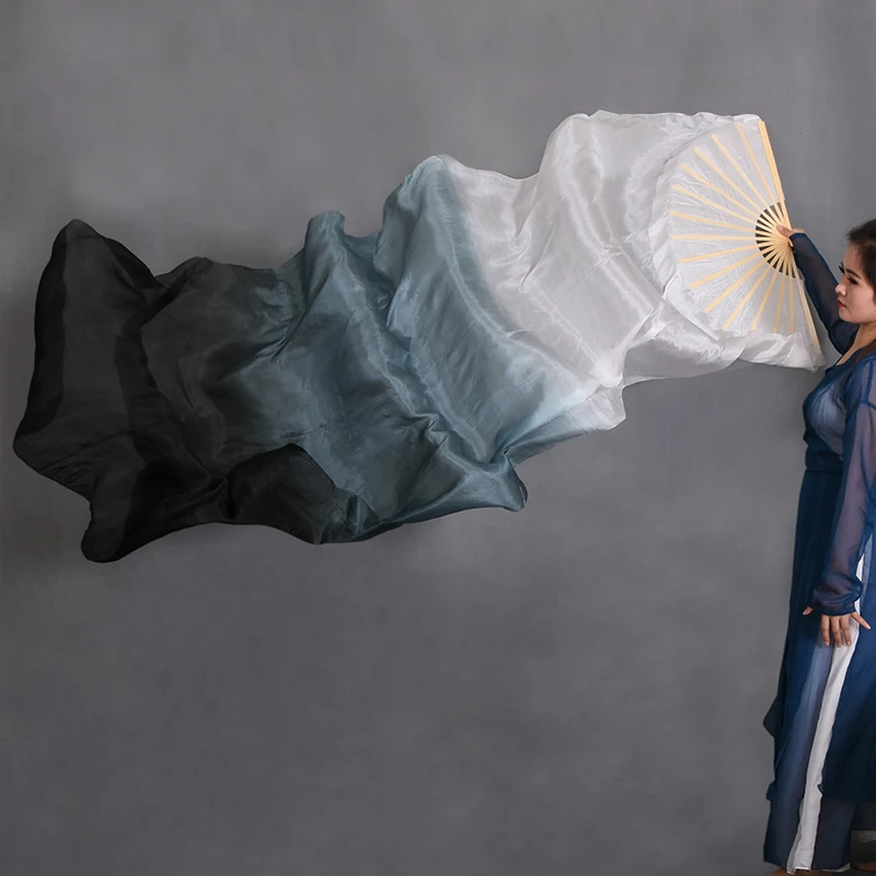 180cm Gradient Silk Belly Dance Fan Hand Dyed Flowy Extra Long Women's Practice Competition Stage Show Costume Accessory