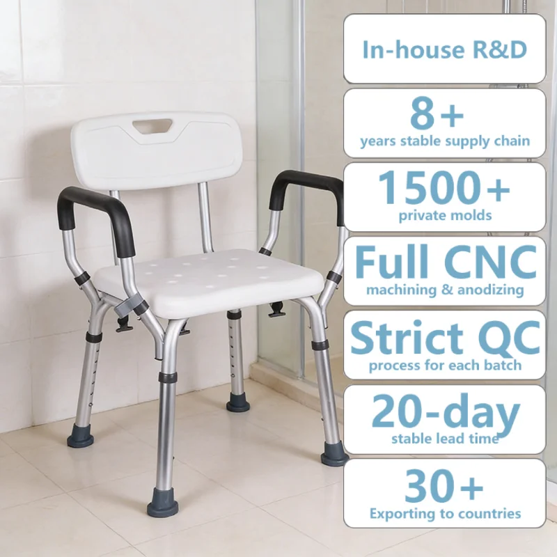 

Simplywalk Aluminum 200KG Bath Shower Chair With Back Bathroom Disabled People UKCA Long-term Rehabilitation Equipment Supplier