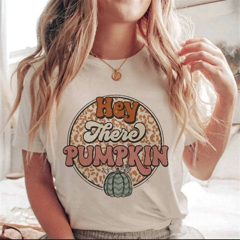 Harajuku Fun Halloween Cartoon Pumpkin Print T Shirt Women White Loose 90s Girls Short Sleeve Plus Size T Shirt Women Streetwear