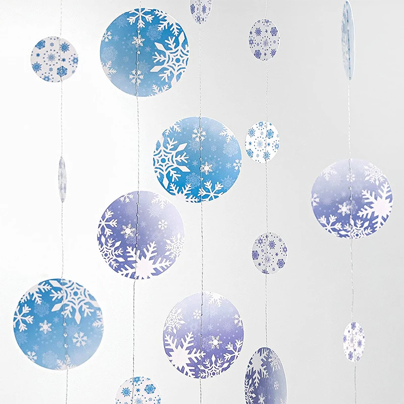 

Blue Purple Snowflake Dots Garland for Christmas Decor Winter Wonderland Frozen Party Hanging Decorations Snow Flake Streamer