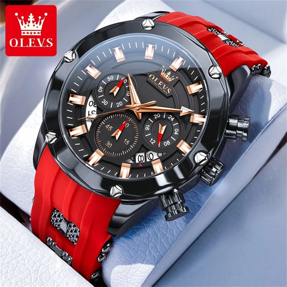 

OELVS 9991 Mens Chronograph Quartz Watch Silicone Strap Waterproof Luminous Sport Clock Fashion Wristwatch for Man