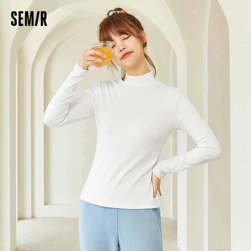 Semir Bottoming Shirt Women New Winter Half Turtleneck Chic Solid Color Autumn Inner Long-Sleeved T-Shirt