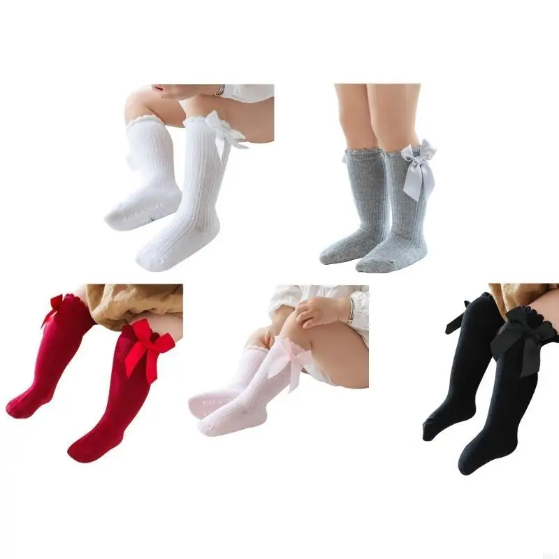 

E06F Bow-Stitched Sock Toddler Breathable Long Sock Cable Knit Tube for 0-3 Years-Old