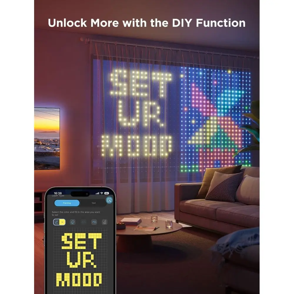 أضواء الستار 2، 520 مصباح LED، ضوء ستارة LED ذكي مع DIY GIF AIGC، غير قابل للربط، أضواء عطلات متغيرة الألوان RGBIC للداخل #3