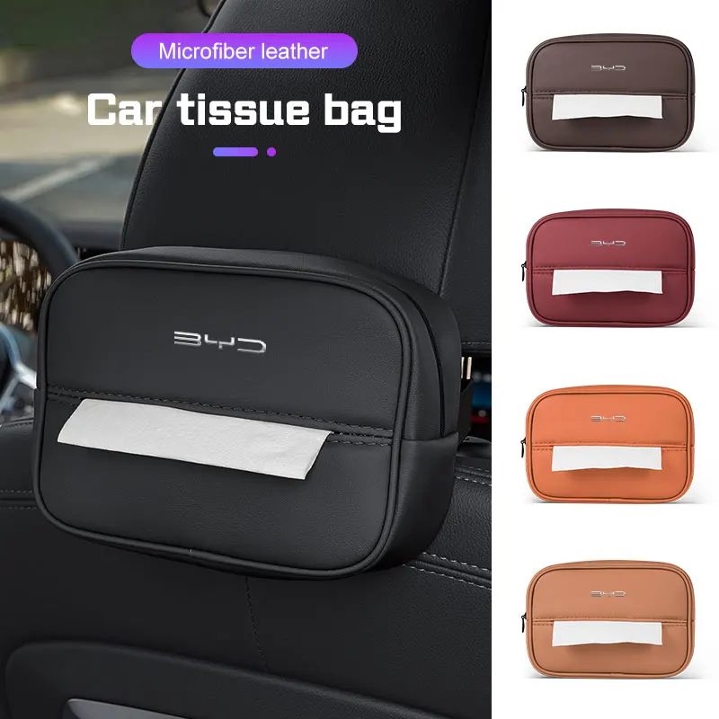 

Car Tissue Box For BYD Song Plus Atto 3 Han EV Tang DM Qin Seal Dolphin Yuan Plus Auto Seat Back Hanging Paper Towel Storage Bag