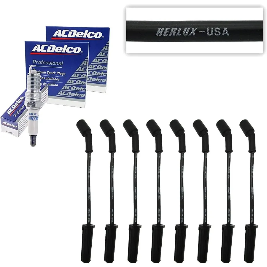 

8 ACD-OEM Spark Plugs 41-962 Double Platinum + Herlux 7mm Spark Plug Wires for LS2 LS3 LS4 LS7 Engines High-Performance Ignitio