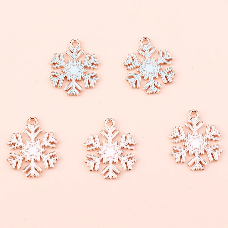 10 sztuk 19x21mm emalia zima płatek śniegu Charms dla tworzenia biżuterii nowy rok kolczyki świąteczne wisiorek naszyjniki DIY zapasy rzemieślnicze — zdjęcie 7