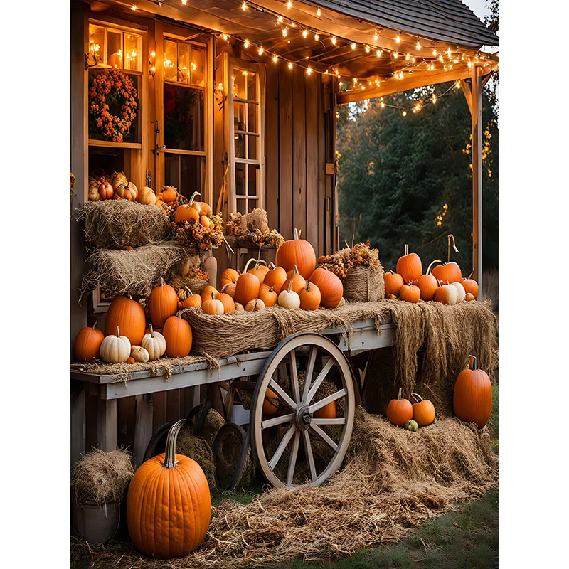 Halloween Day Autumnal Pumpkins Photography Backdrops Props Maple Leaf Scarecrow Farm Harvest Thanksgiving Background GE-261