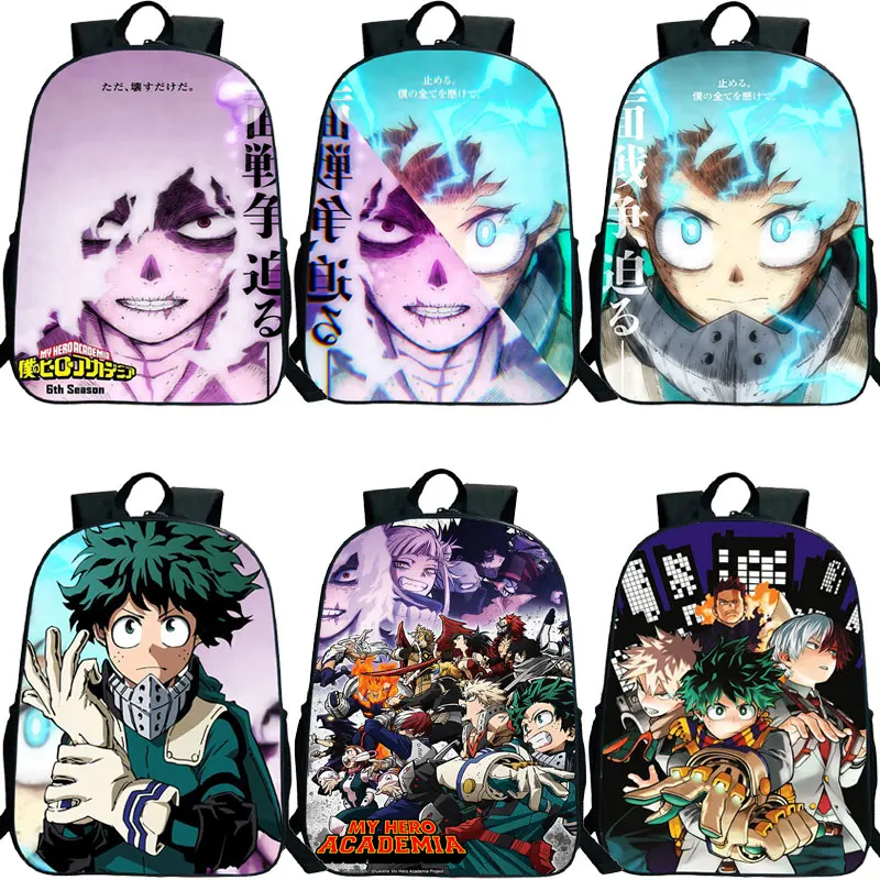 Japan Anime My Hero Academia 6 Backpack Boys Girls School Bags Kids Cartoon 3D Bookbag Students Zipper Bagpacks 16 Inch Mochila