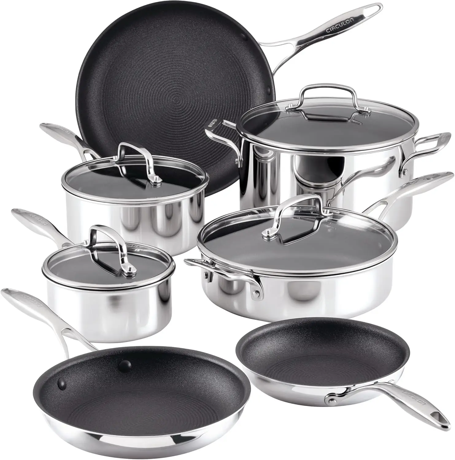 C1 Series Clad Stainless Steel With Scratchdefense Technology Nonstick Induction Cookware Pots And Pans Set, Metal