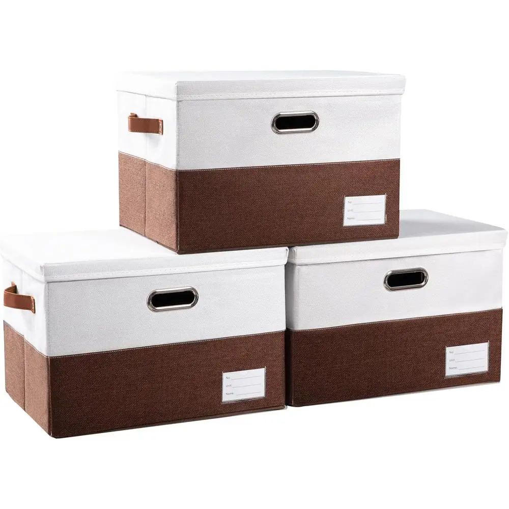 

Foldable Storage Bins with Lids [3-Pack] Fabric Collapsible Storage Boxes Baskets Cubes Containers with Handles for Closet Livin