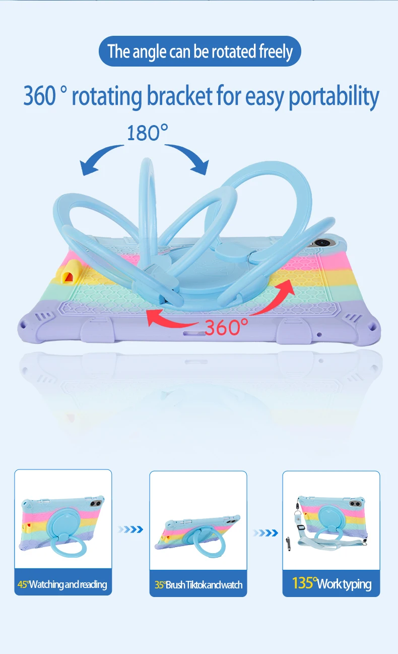 Soft Silicone Case For Teclast T60 12" P50 T50 Pro 11" M50 Pro 10.1" 360 Rotating Stand Cover With Handle Grip Shoulder Strap