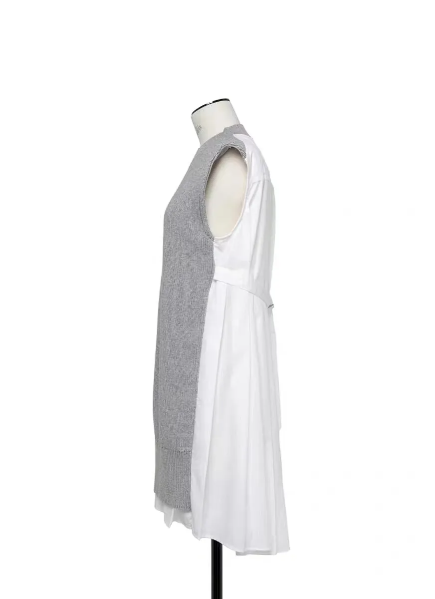 SAC 26summer Japanese design sense stitching back pleated shirt casual sleeveless shirt dress