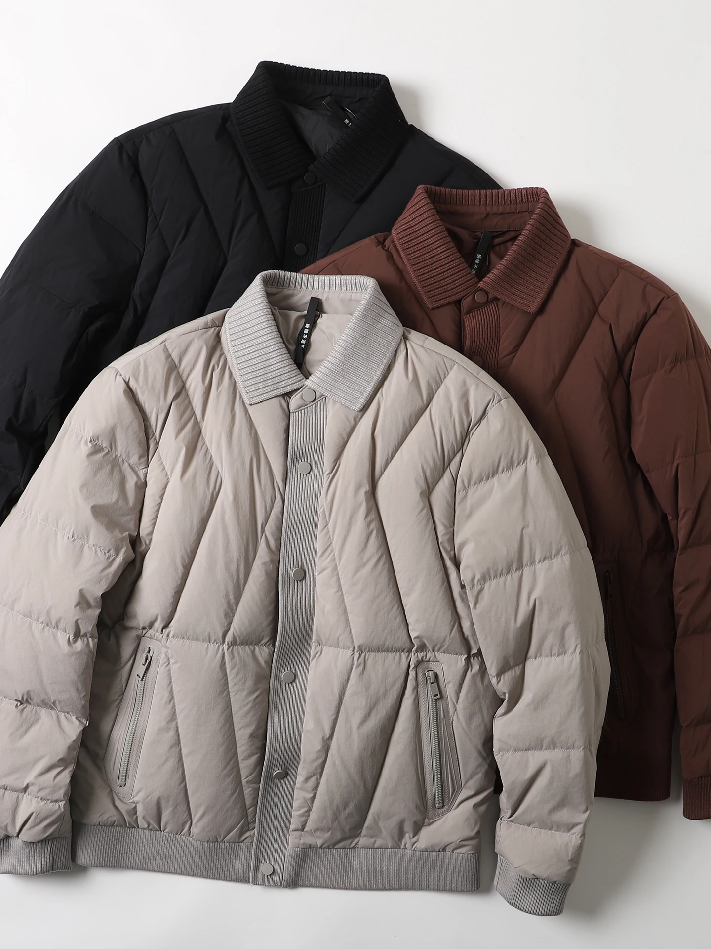 

Мужская вязаная зимняя легкая куртка-пуховик с воротником, утепленная пухом 85% (DU Down), повседневная верхняя одежда, модная