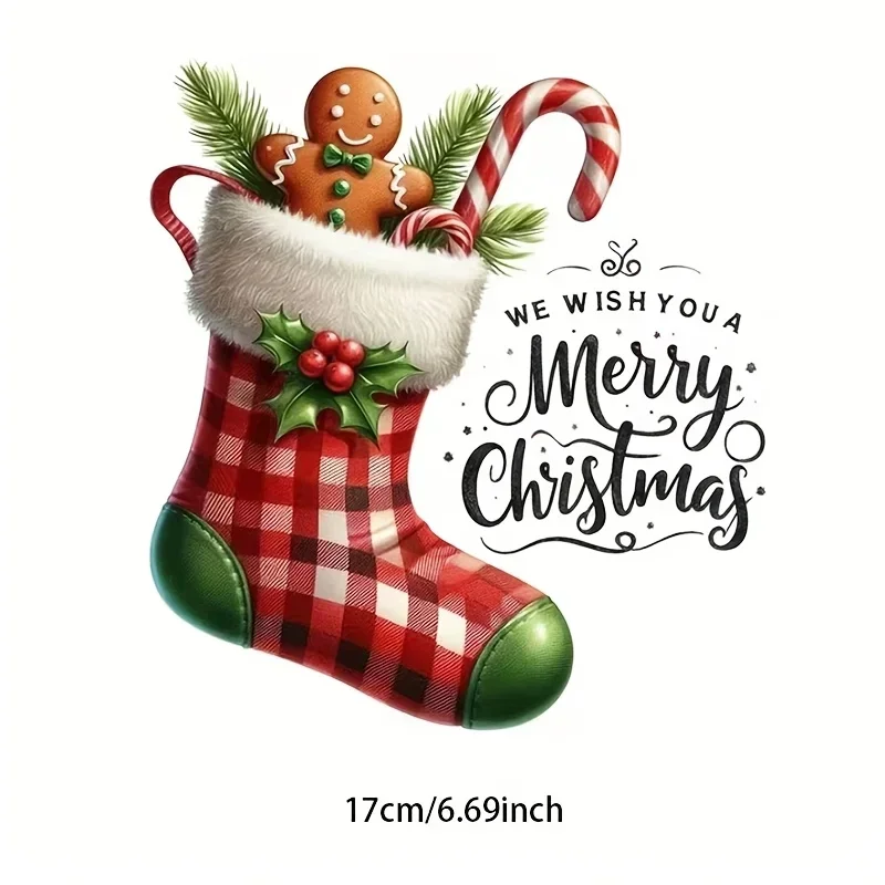 1pc 2D Flat Christmas Stocking Gingerbread Man Vinyl Sticker, Waterproof Decal for Car Motorcycle Window, Holiday Gift